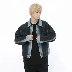 Denim Jacket Fake Two Piece Trend Loose Coat Contrasting Colors Casual Turn-down Collar Single Breasted Male Top 9C5249