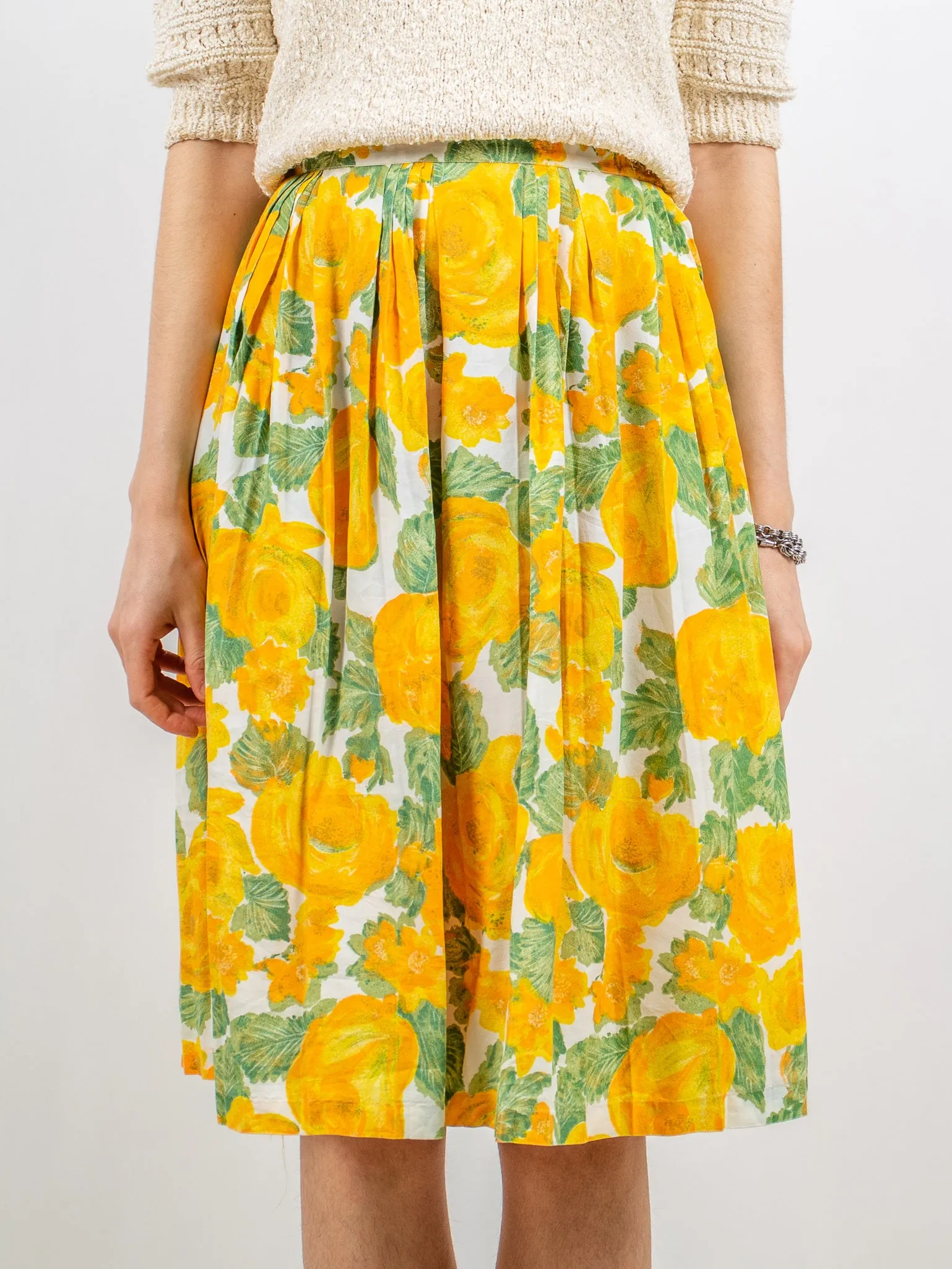 1950's yellow roses pleated circle skirt