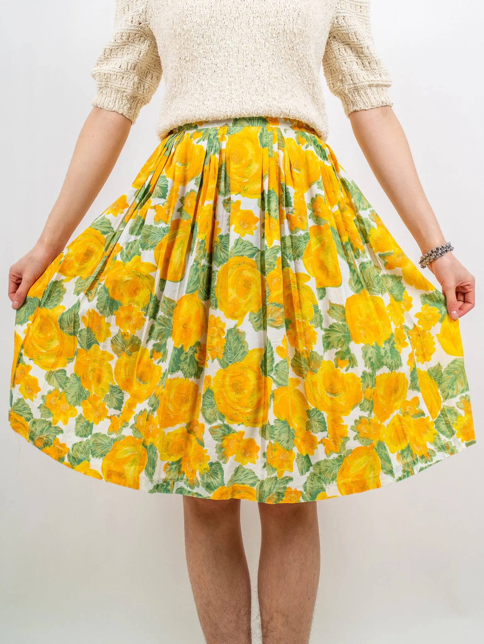 1950's yellow roses pleated circle skirt