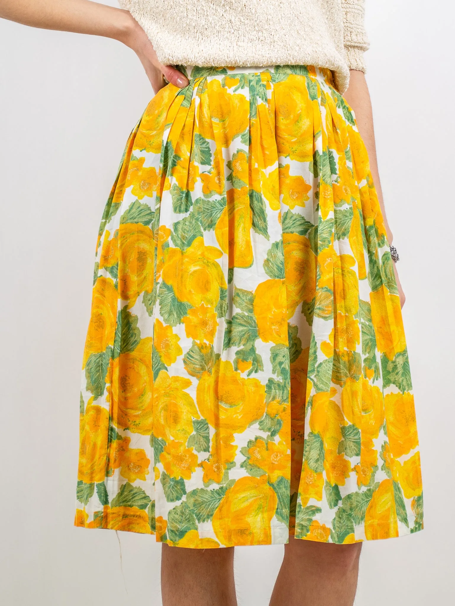 1950's yellow roses pleated circle skirt