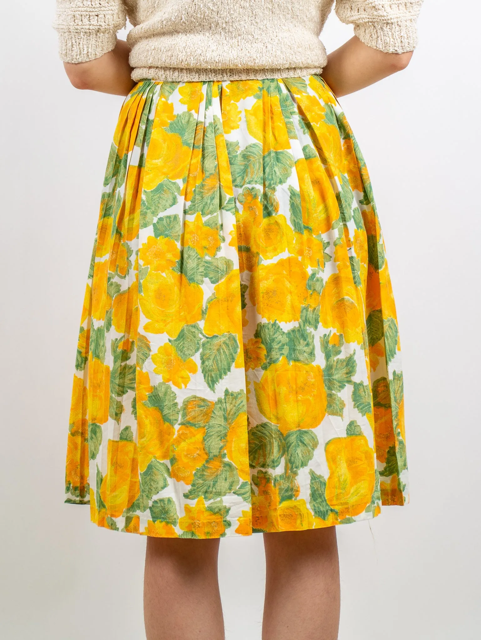 1950's yellow roses pleated circle skirt