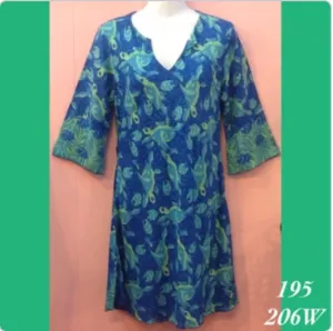 195X - 206W , 3/4 length sleeve tunic dress