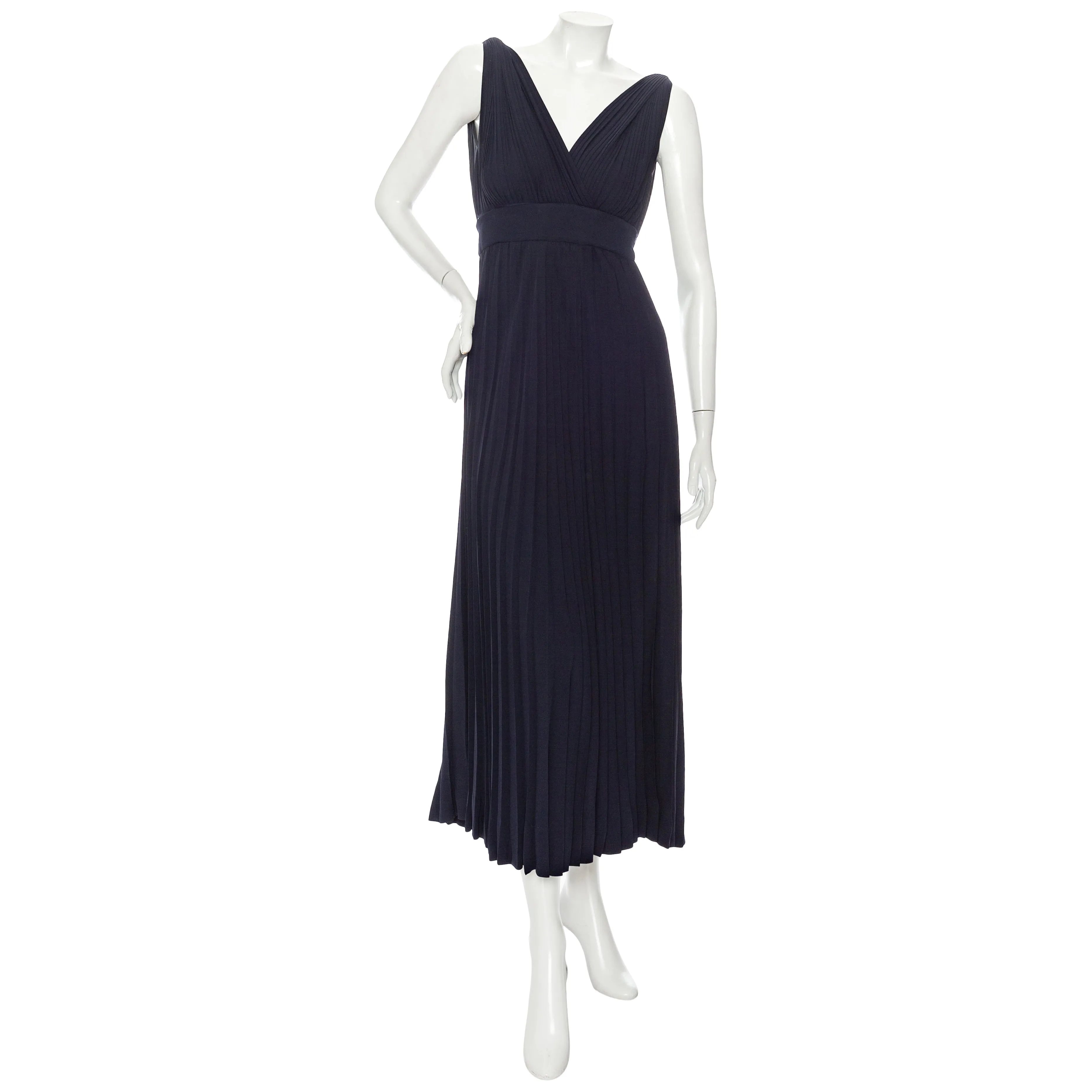 1970s Navy Pleated Two-Piece Rhinestone Maxi Dress