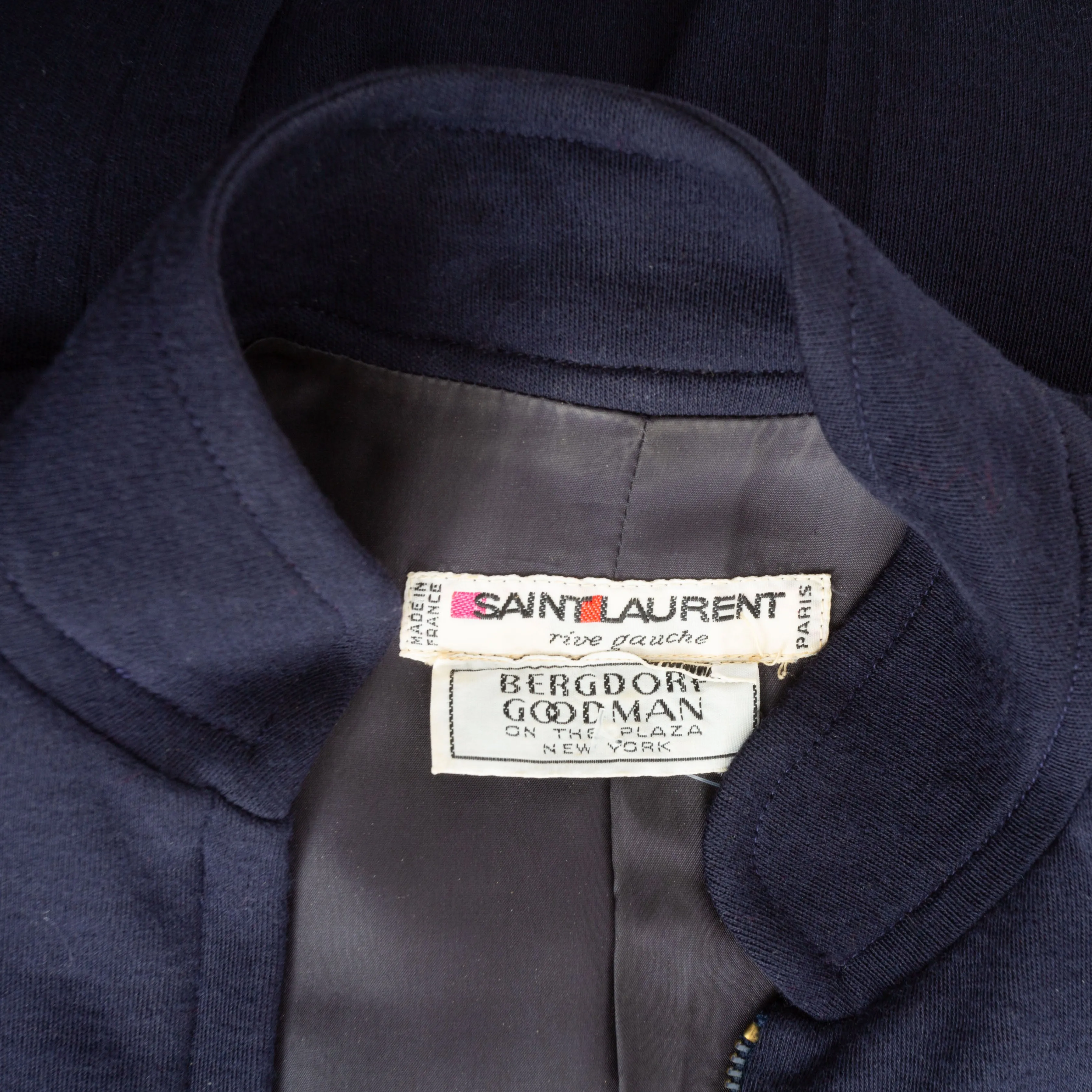 1980s Rive Gauche Navy Blue Wool Long Sleeve Jumpsuit