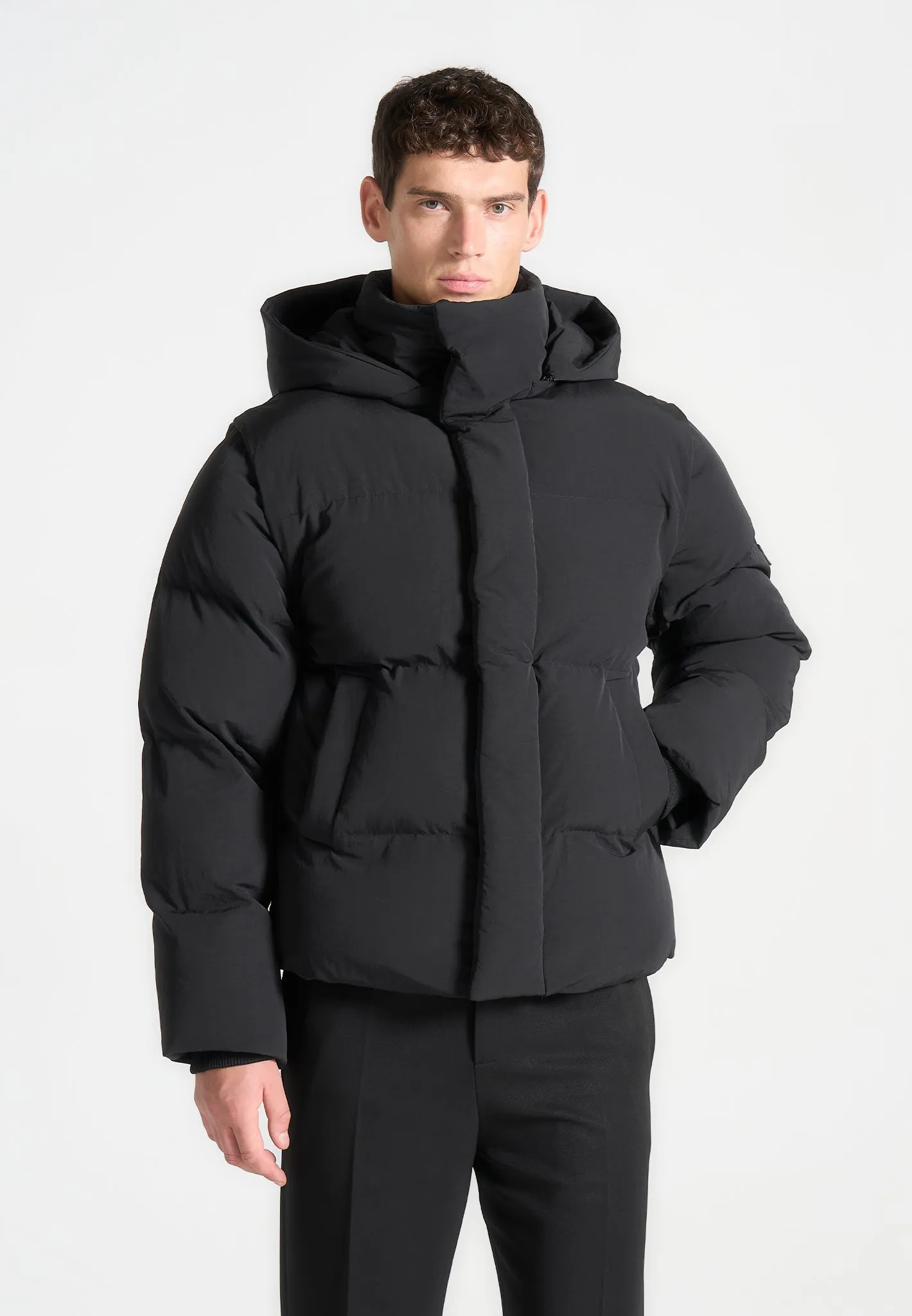 2-in-1 Hooded Puffer/Gilet - Black