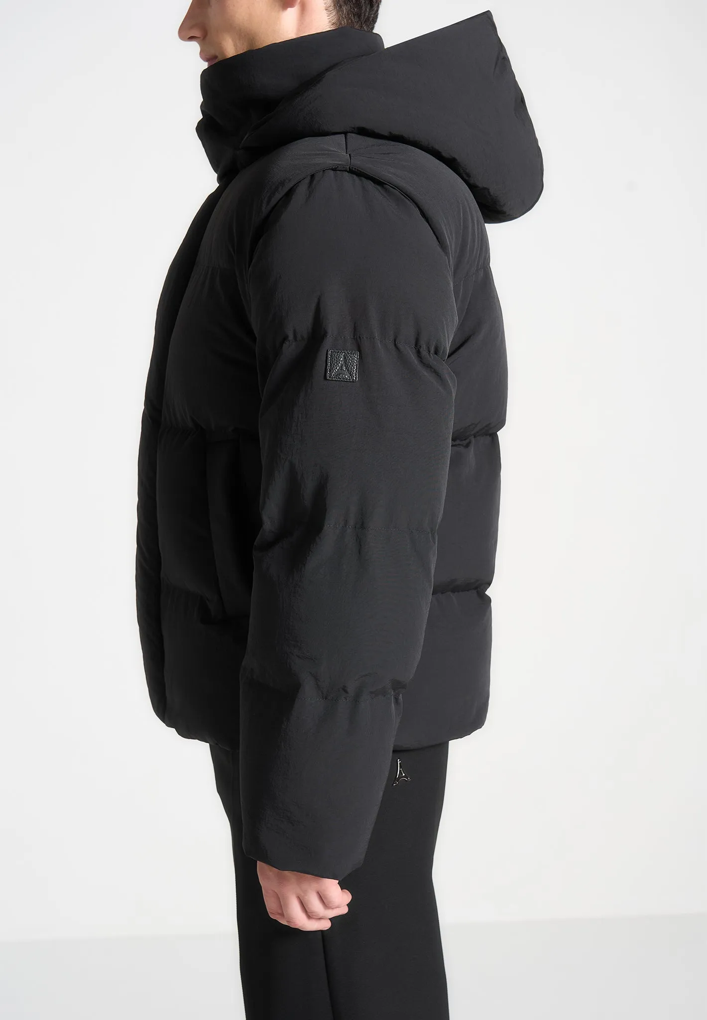 2-in-1 Hooded Puffer/Gilet - Black