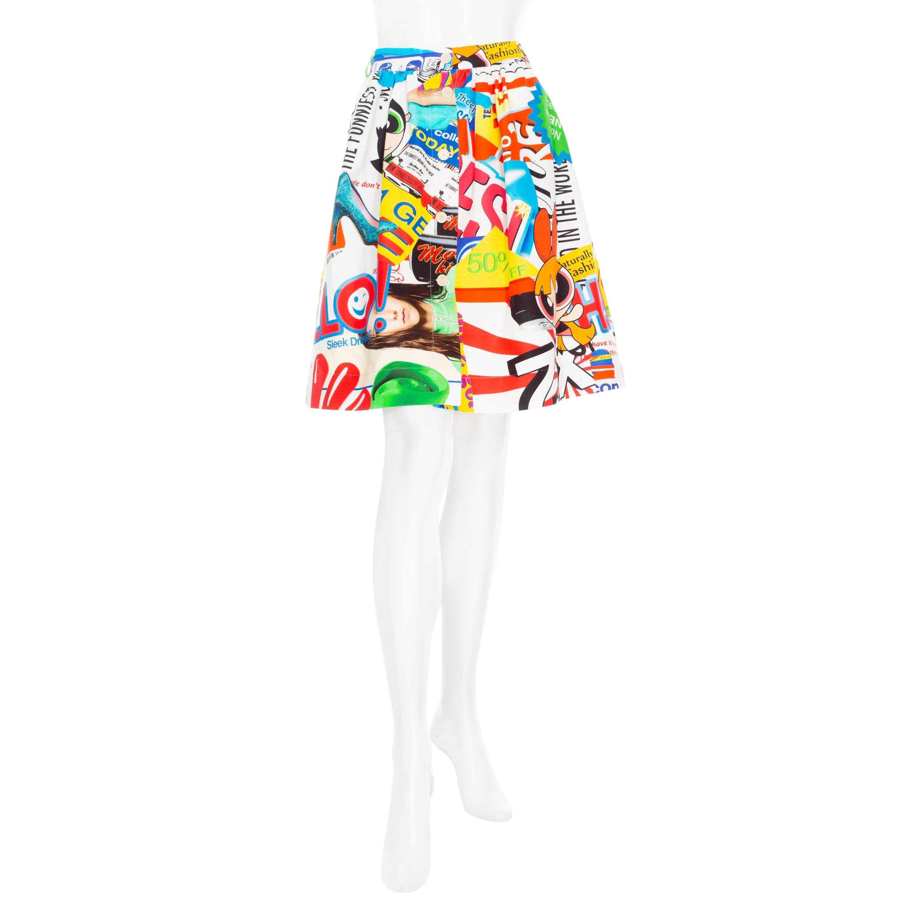 2016 Multicolored Cotton-Blend Collage Print A-Line Skirt