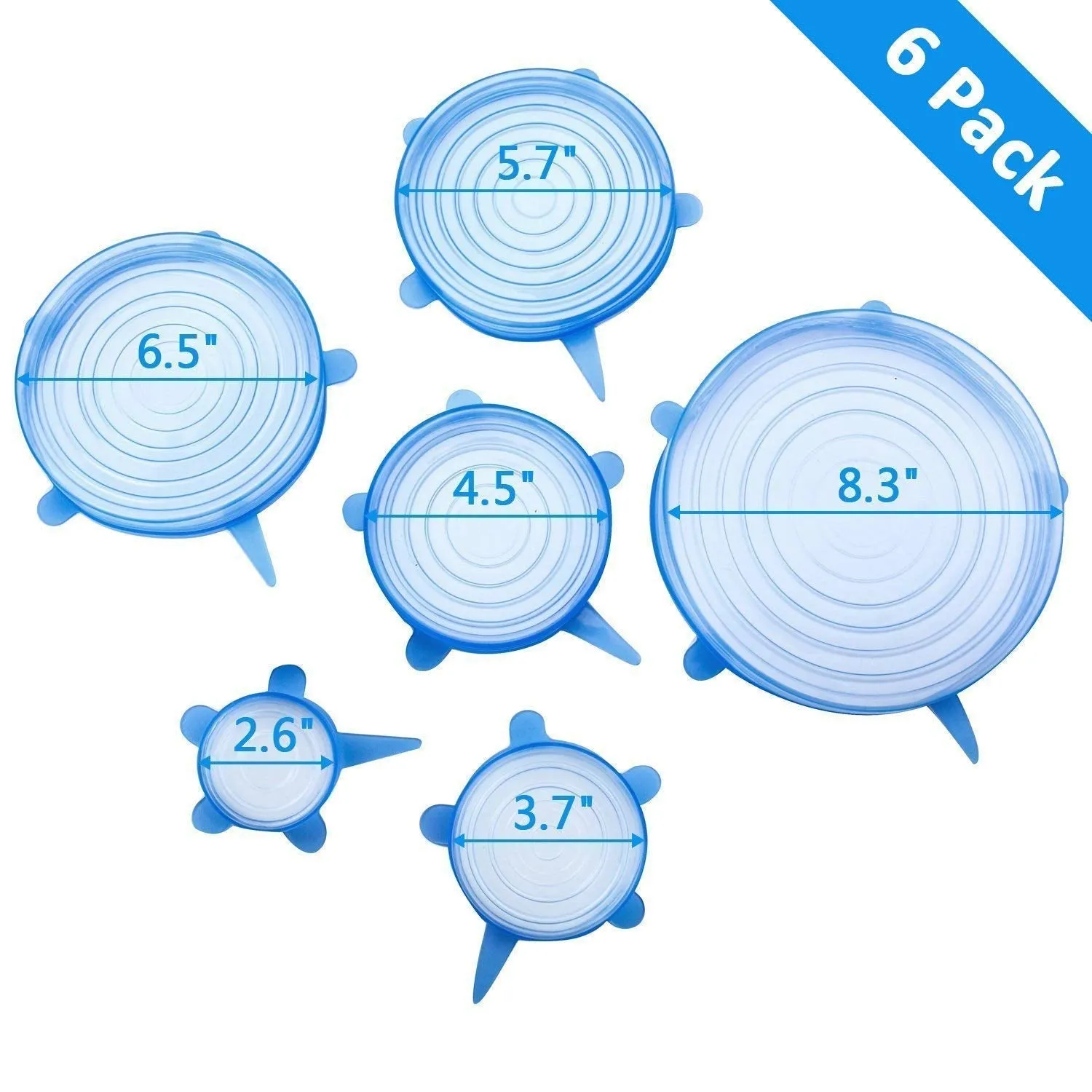 2154 Silicone Stretch Lids Reuseable Microwave Safe Flexible Covers (Set of 6) (Loose Pack)