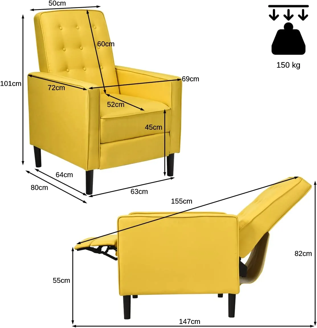 3-Position Adjustable Sofa Chair Leisure Seat with Extendable Footrest