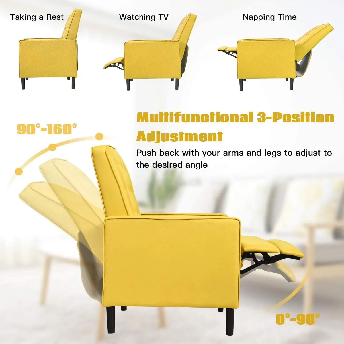 3-Position Adjustable Sofa Chair Leisure Seat with Extendable Footrest