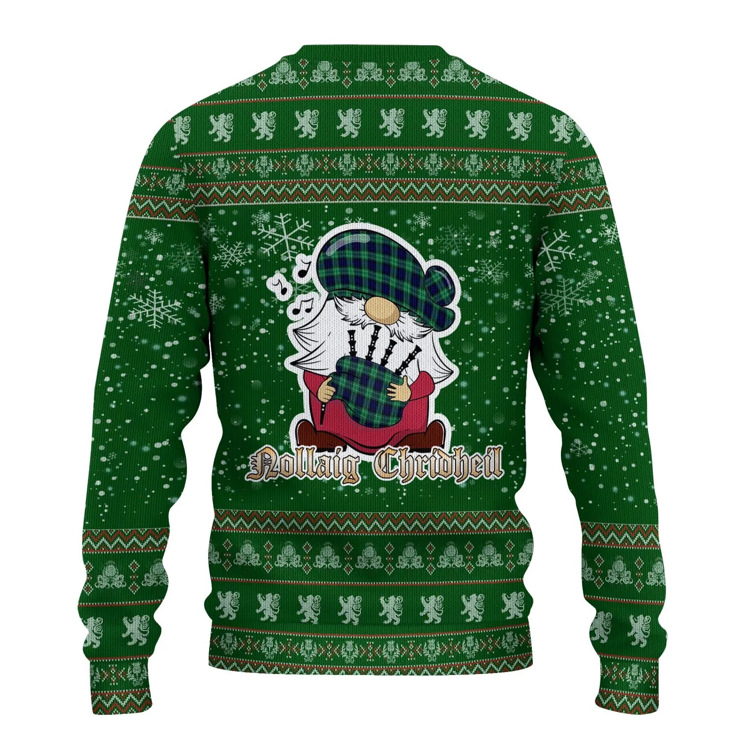 Abercrombie Clan Christmas Family Ugly Sweater with Funny Gnome Playing Bagpipes