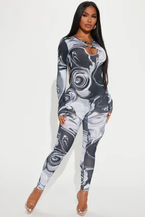 Above And Beyond Printed Jumpsuit - Black/Grey