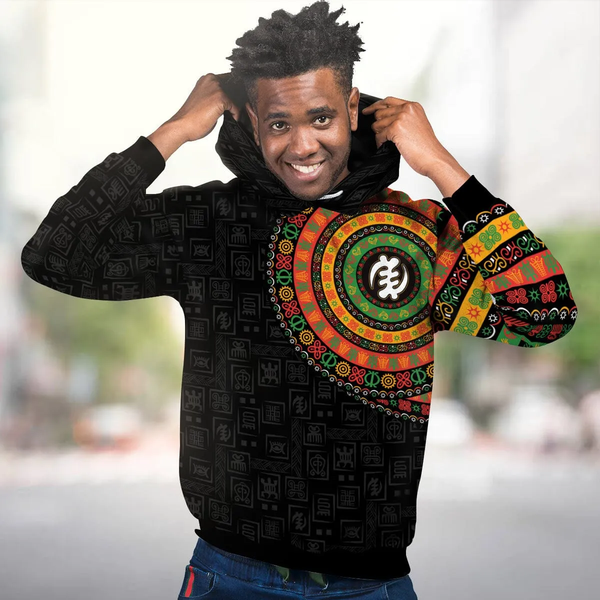 Adinkra Symbols Print Sleeve All-over Hoodie