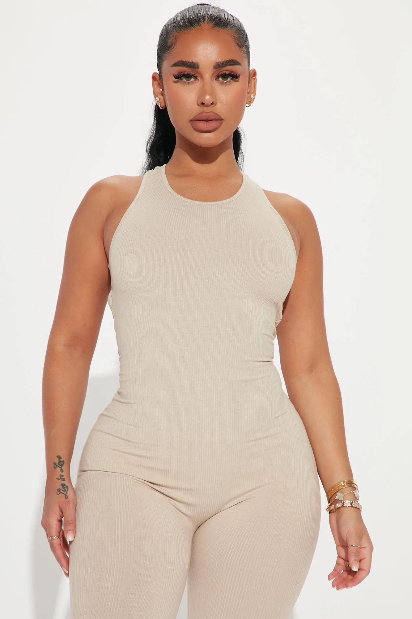 Adriana Light Snatched Jumpsuit - Taupe