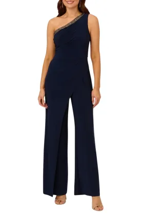 Adrianna Papell Beaded one-shoulder matte jersey jumpsuit