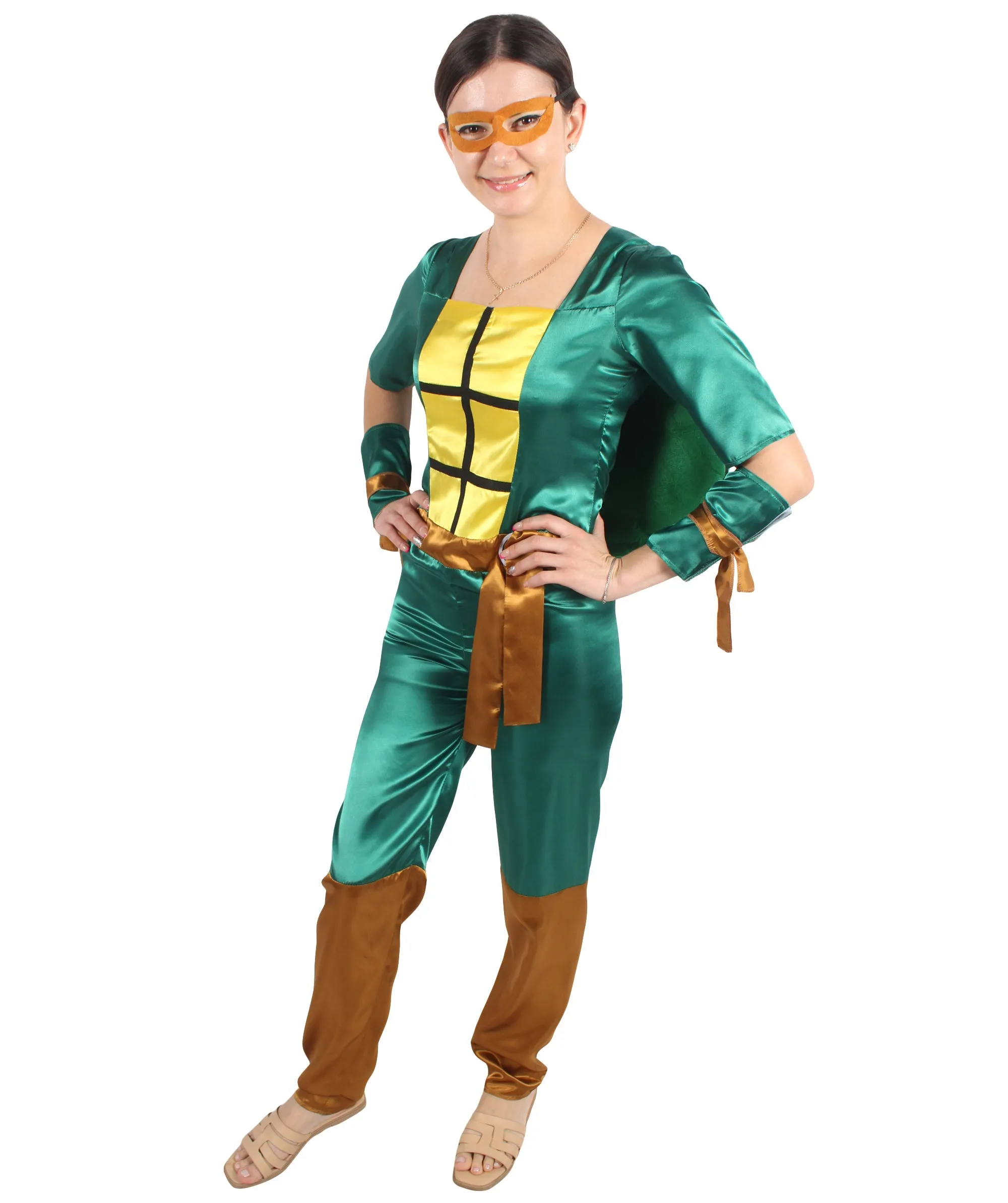 Adult Women's Comic Superhero Turtle Jumpsuit Costume Set | Suitable for Halloween | Flame-retardant Synthetic Fabric