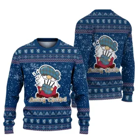 Agnew Ancient Clan Christmas Family Ugly Sweater with Funny Gnome Playing Bagpipes