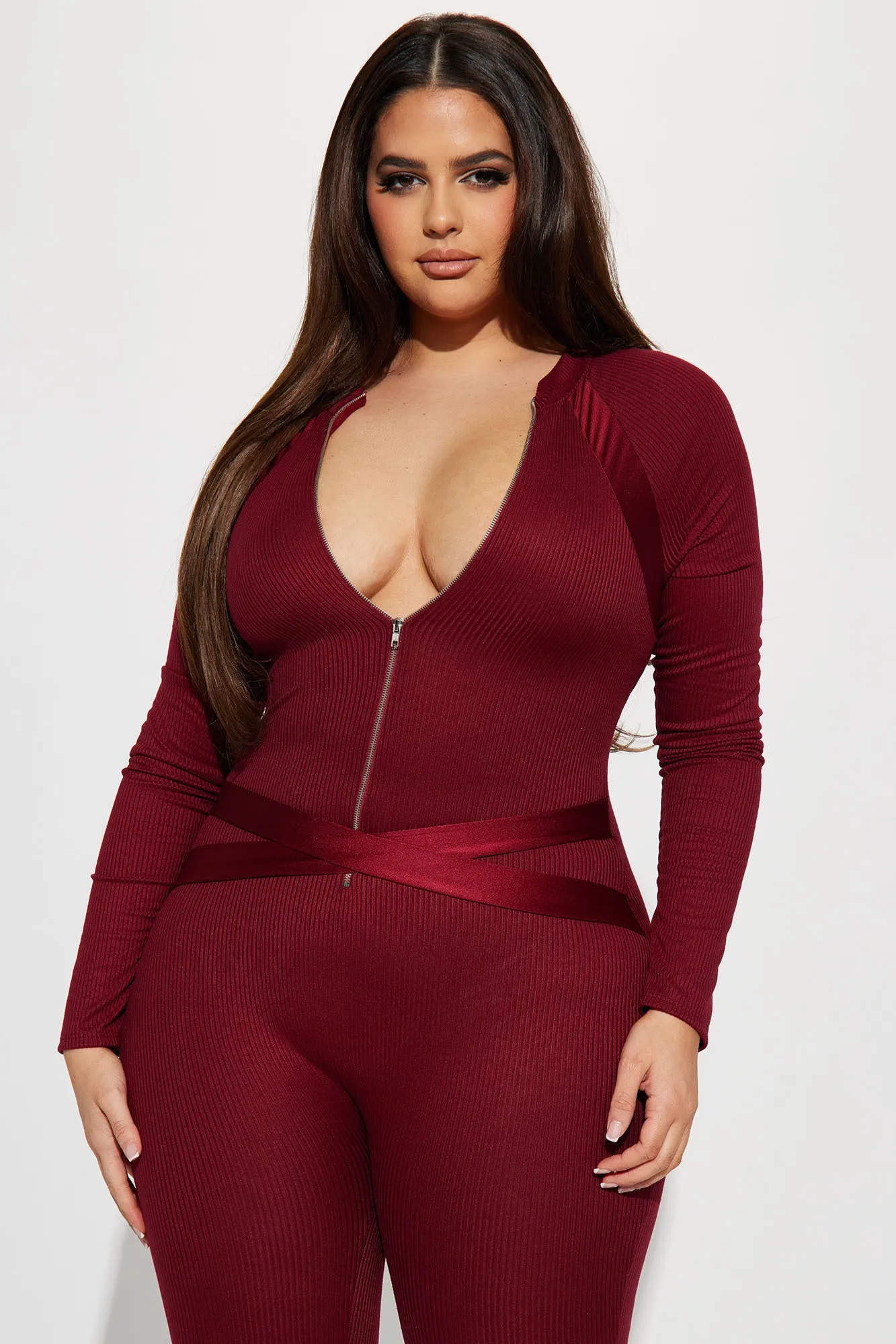 All About You Rib Jumpsuit - Burgundy