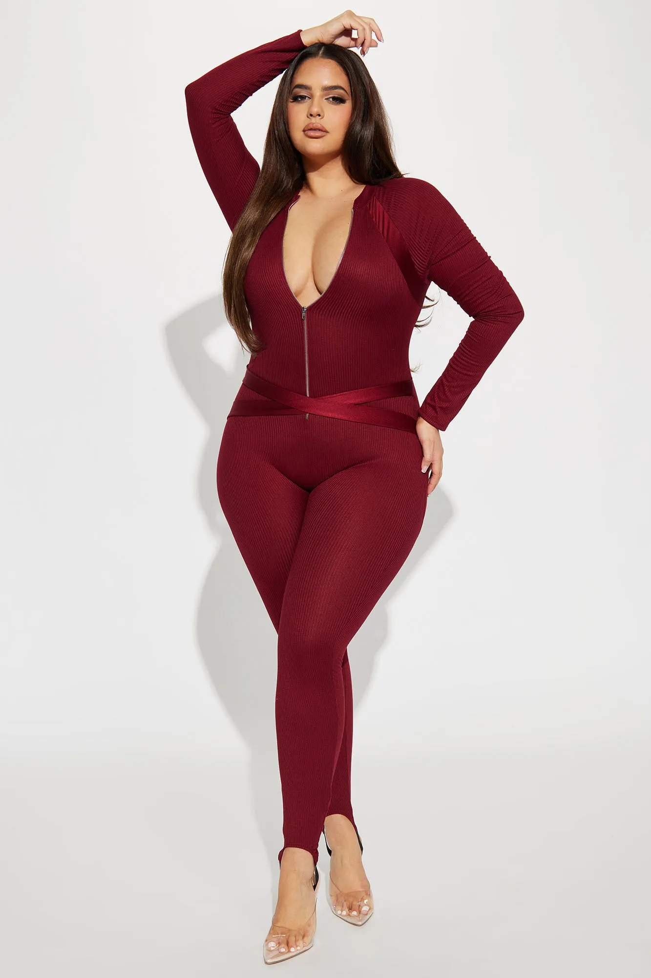 All About You Rib Jumpsuit - Burgundy