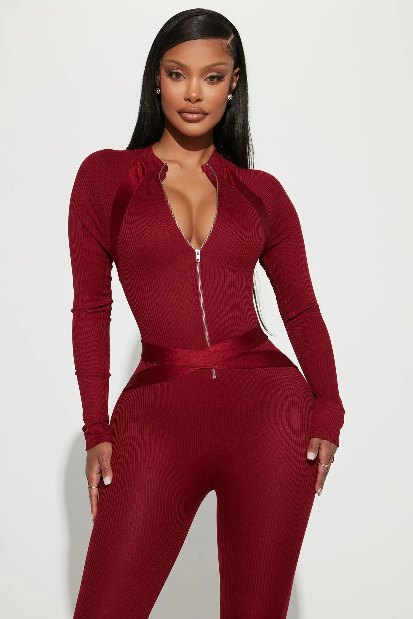 All About You Rib Jumpsuit - Burgundy