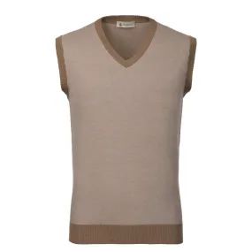 All-Over Monogram V-Neck Cotton Gilet in Light Brown