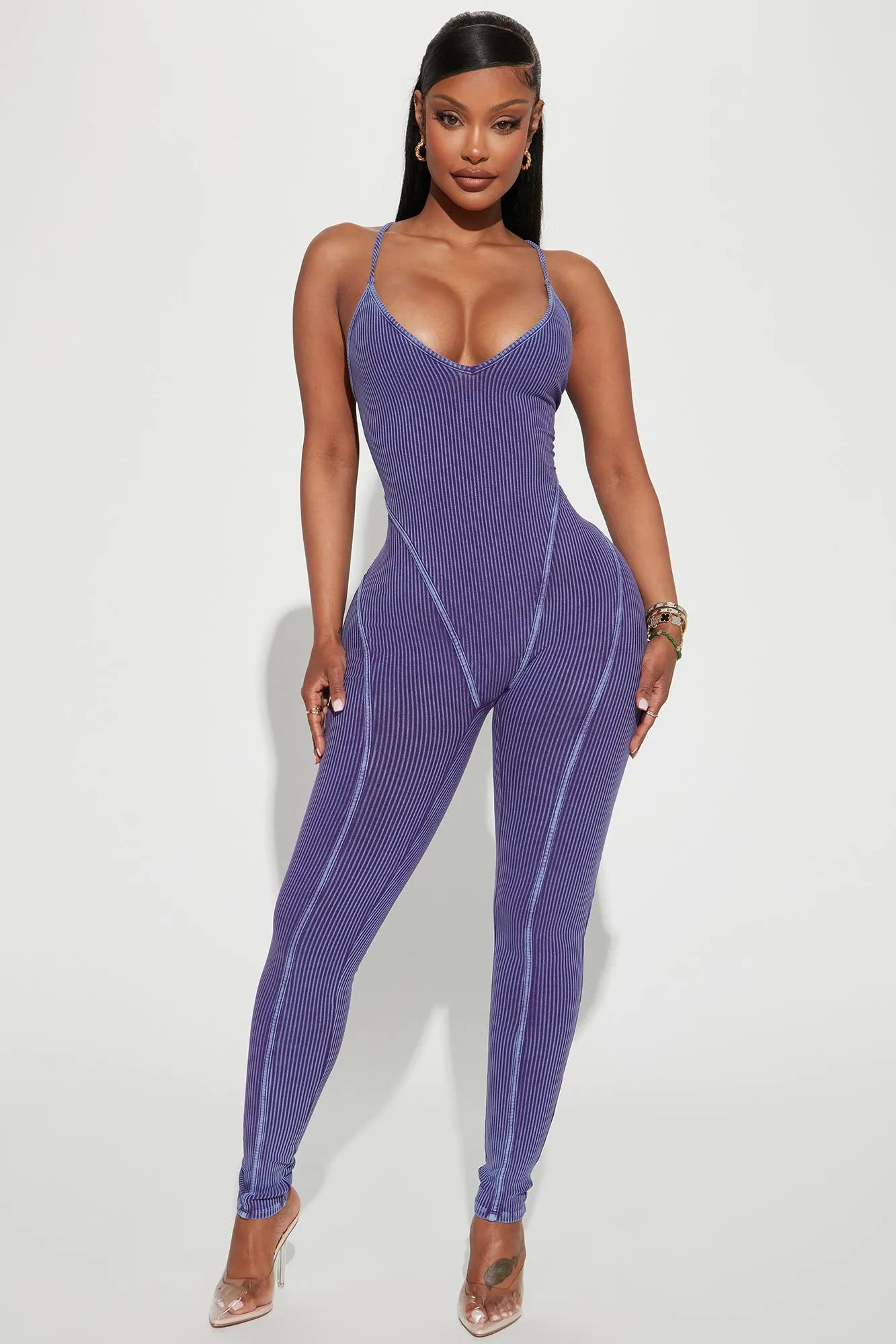 Andre Mineral Wash Rib Jumpsuit - Purple