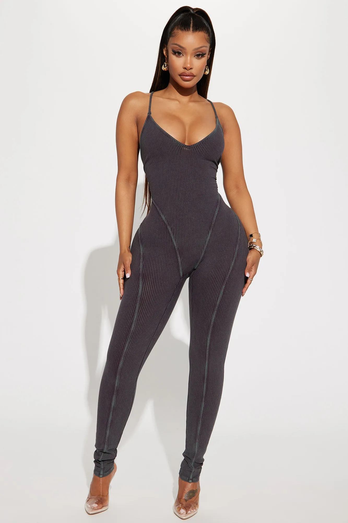 Andre Mineral Wash Rib Jumpsuit - Teal