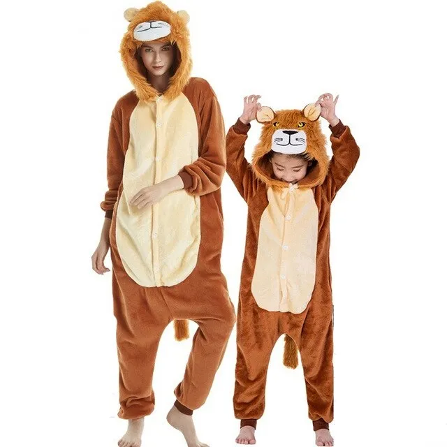 Animal onesie for adults Kids  Cosplay Lion Wolf Tiger Costume jumpsuit children sleepwear Women one piece pajamas