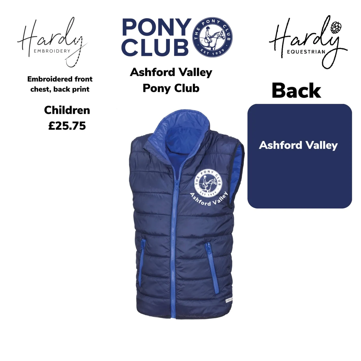 Ashford Valley Pony Club Children's Padded Gilet