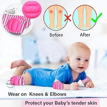 Babymoon Kids Padded Knee Pads for Crawling, Anti-Slip Stretchable Cotton Pack of 2 - Grey & Green