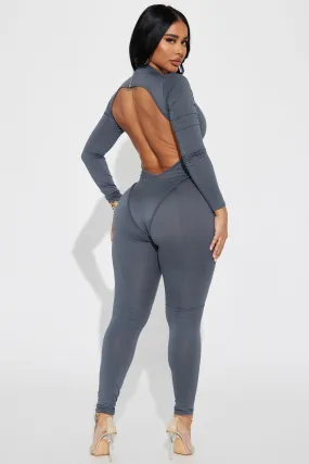 Back At It Backless Jumpsuit - Charcoal