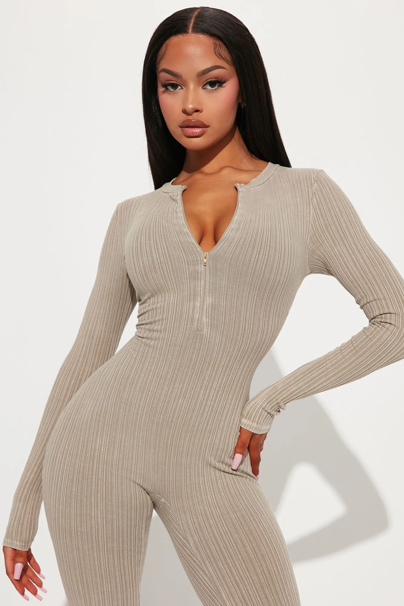 Back To The Streets Ribbed Jumpsuit - Taupe