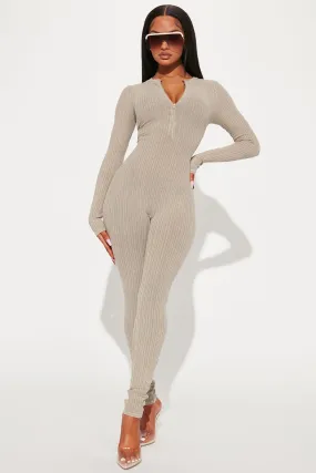 Back To The Streets Ribbed Jumpsuit - Taupe