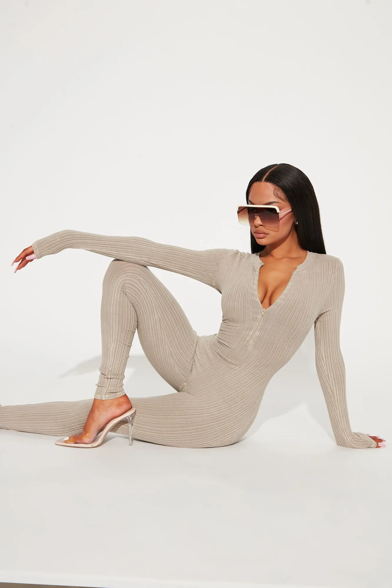 Back To The Streets Ribbed Jumpsuit - Taupe