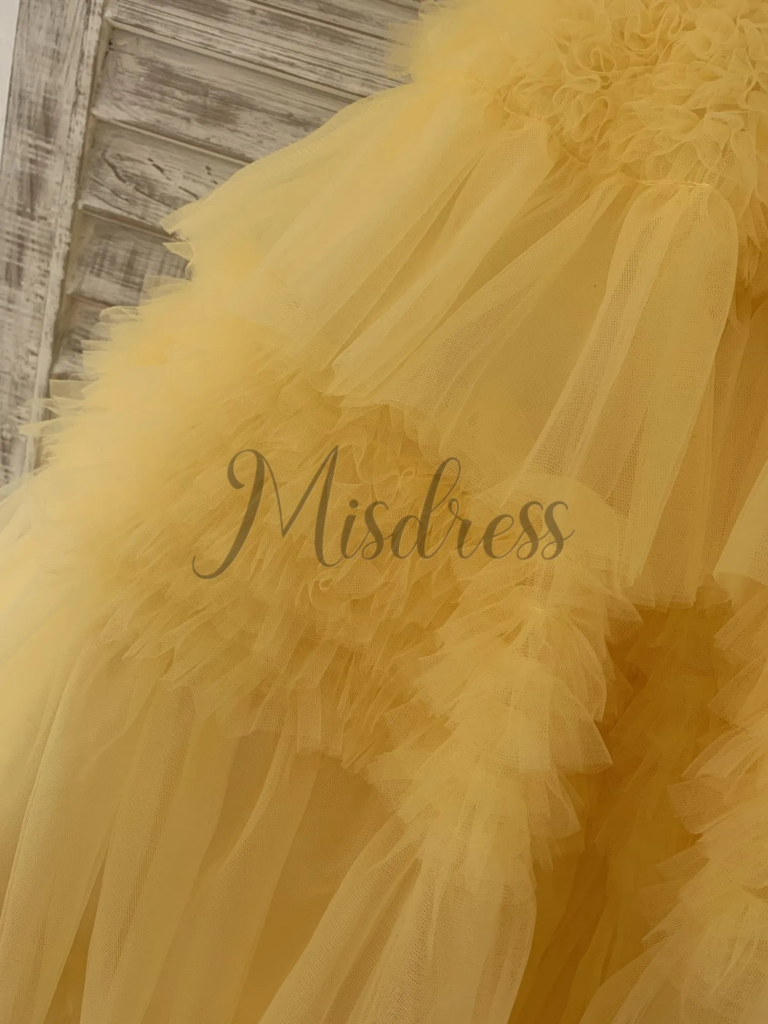 Ball Gown Off Shoulder Yellow Ruffle Tulle Wedding Flower Girl Dress