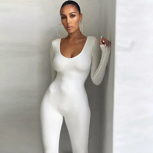 Basic Bodycon Jumpsuit For Women Casual Stretch Fitness Rompers  Fall