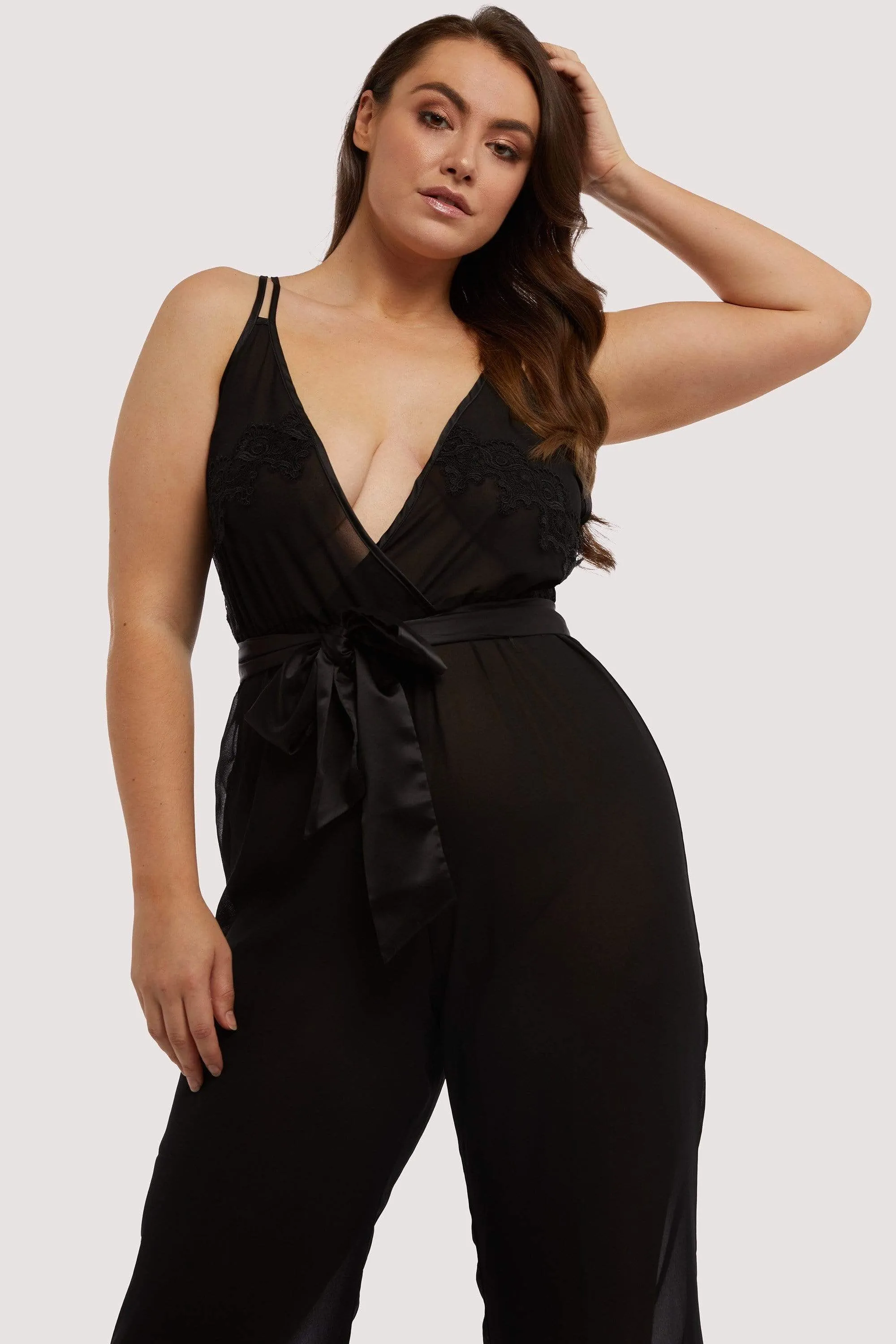 Belle Black Chiffon & lace Jumpsuit