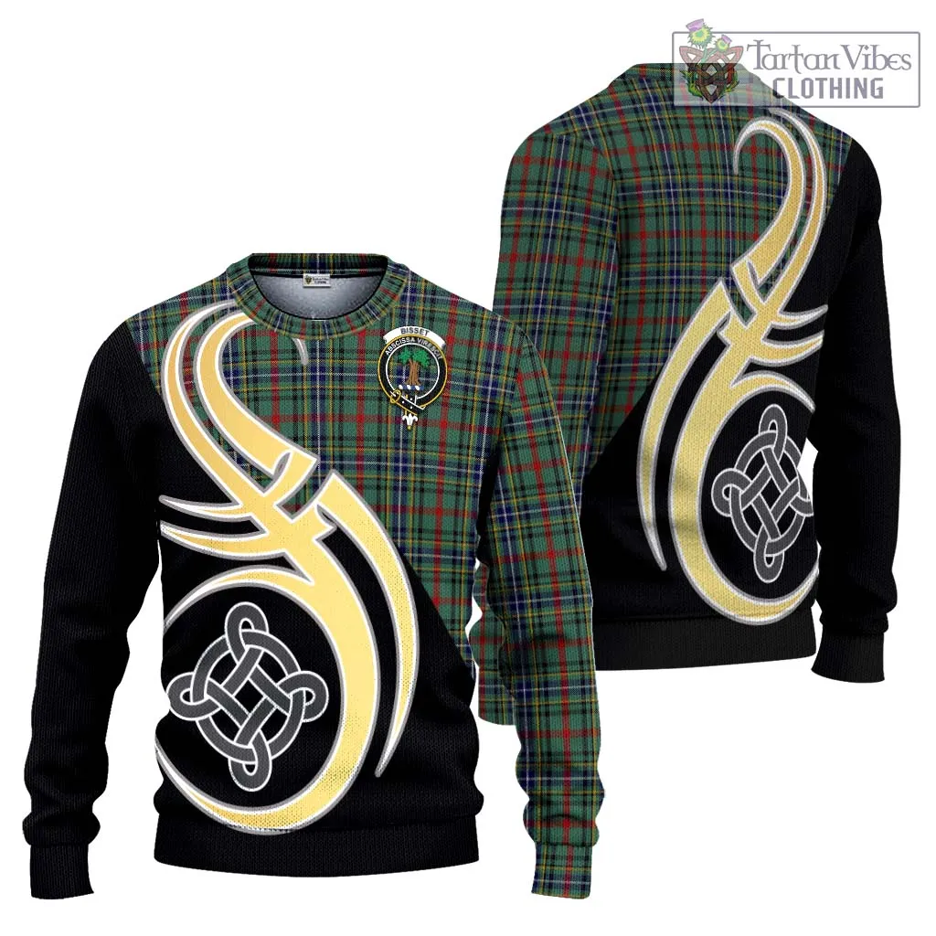 Bisset Tartan Ugly Sweater with Family Crest and Celtic Symbol Style