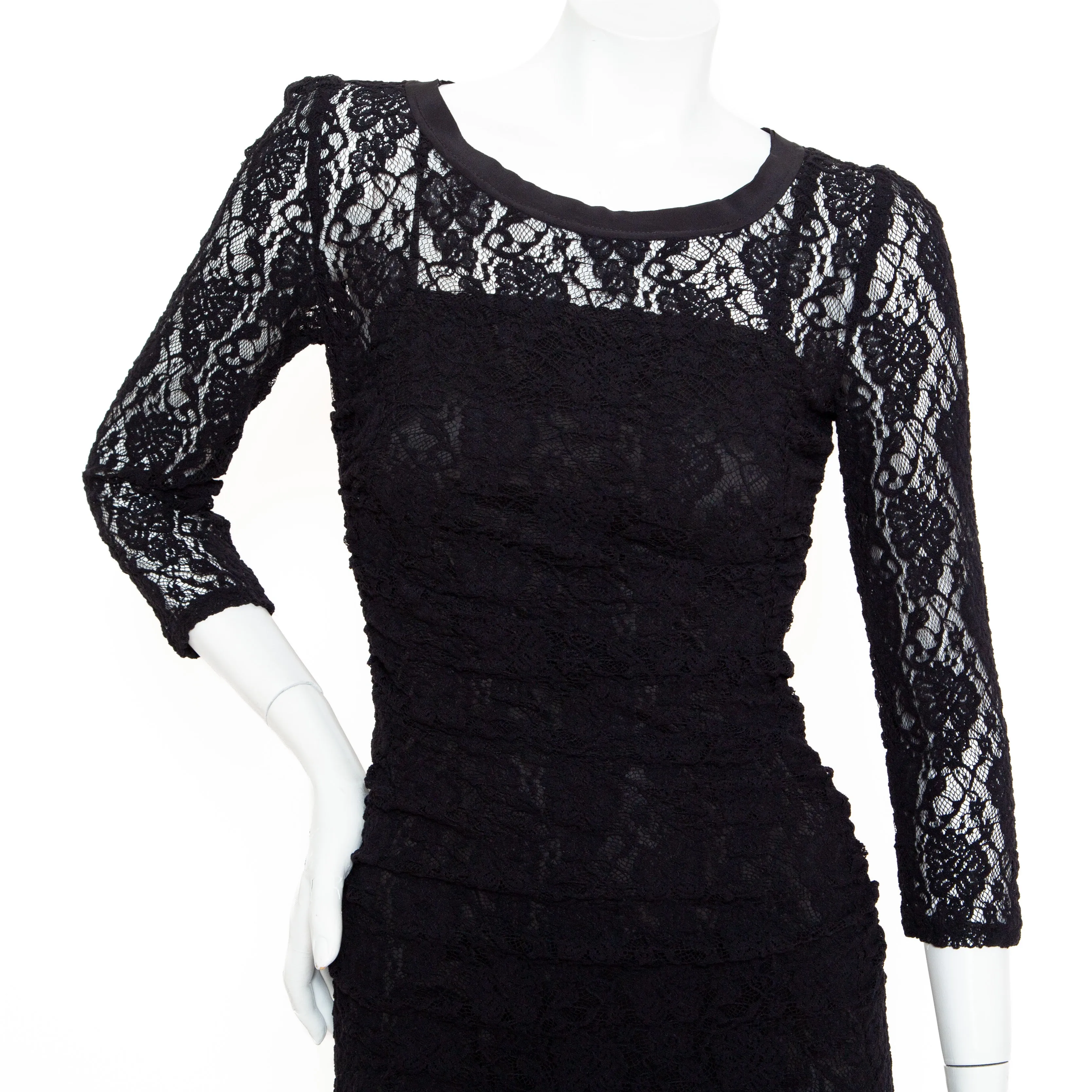 Black Lace Ruched Dress