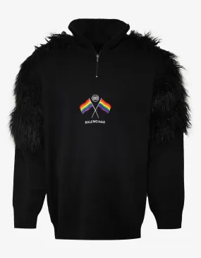 Black LGBTQ Flag Zip Up Turtleneck Sweater -