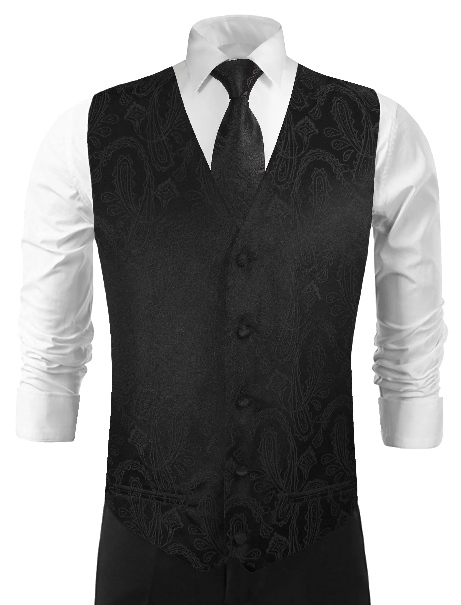 Black Paisley Tuxedo Vest and Accessories