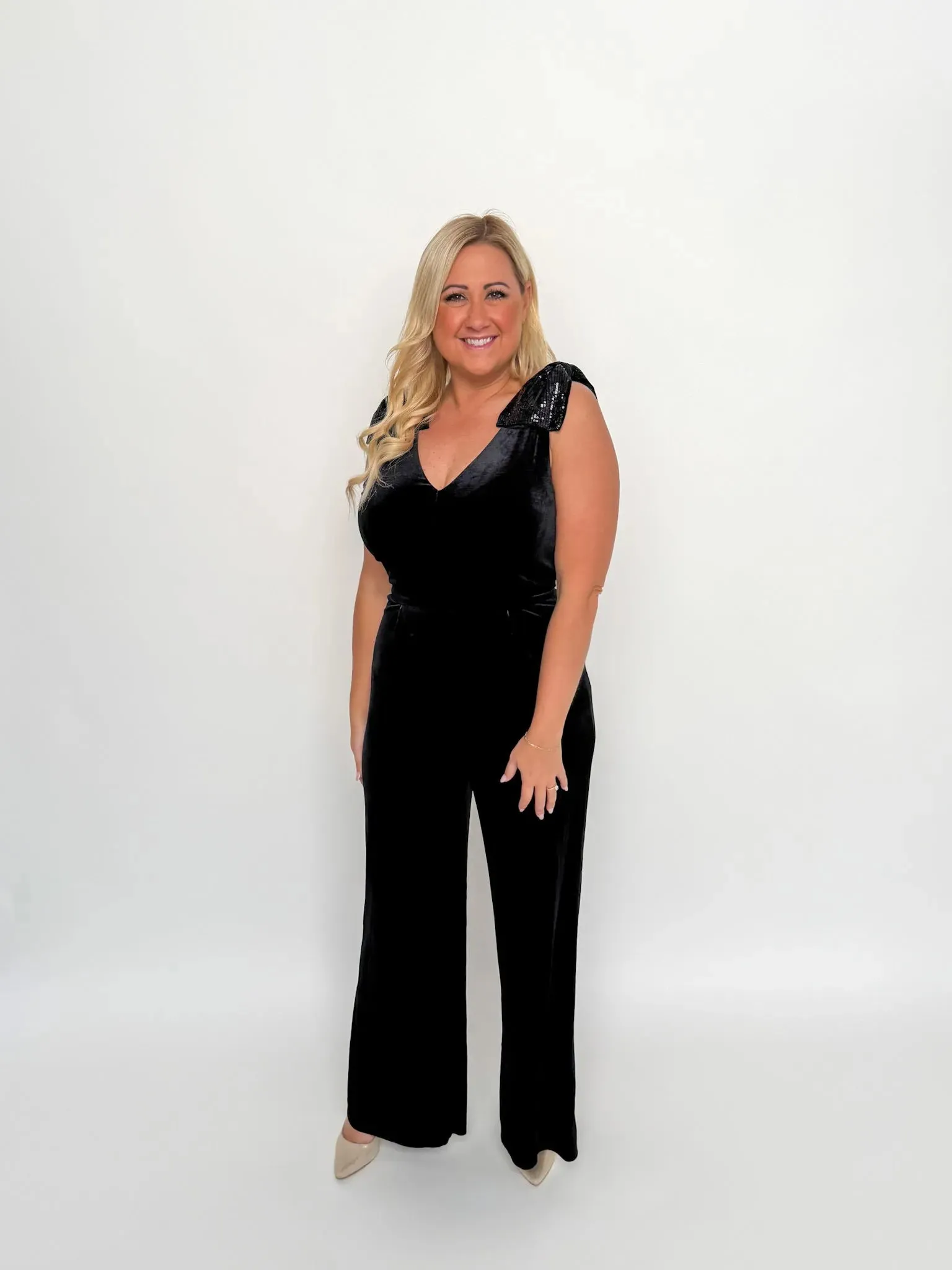 Black Sequin Bow Velvet Jumpsuit