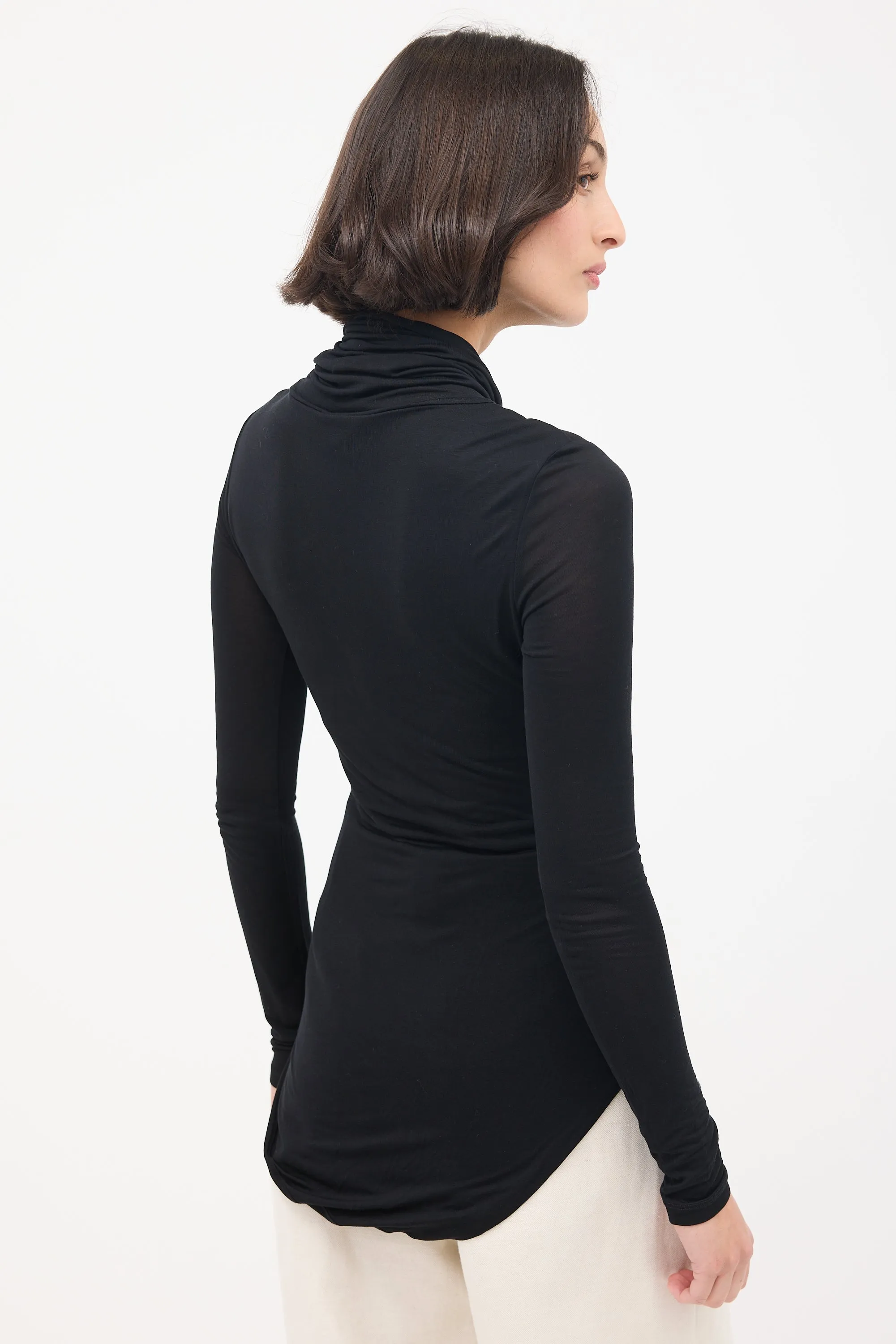 Black Silk High Turtleneck Top