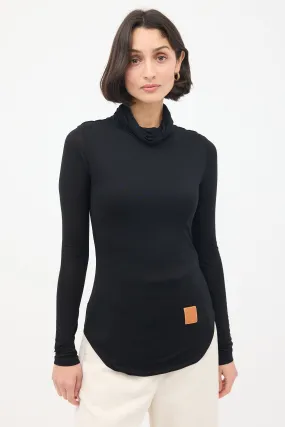 Black Silk High Turtleneck Top