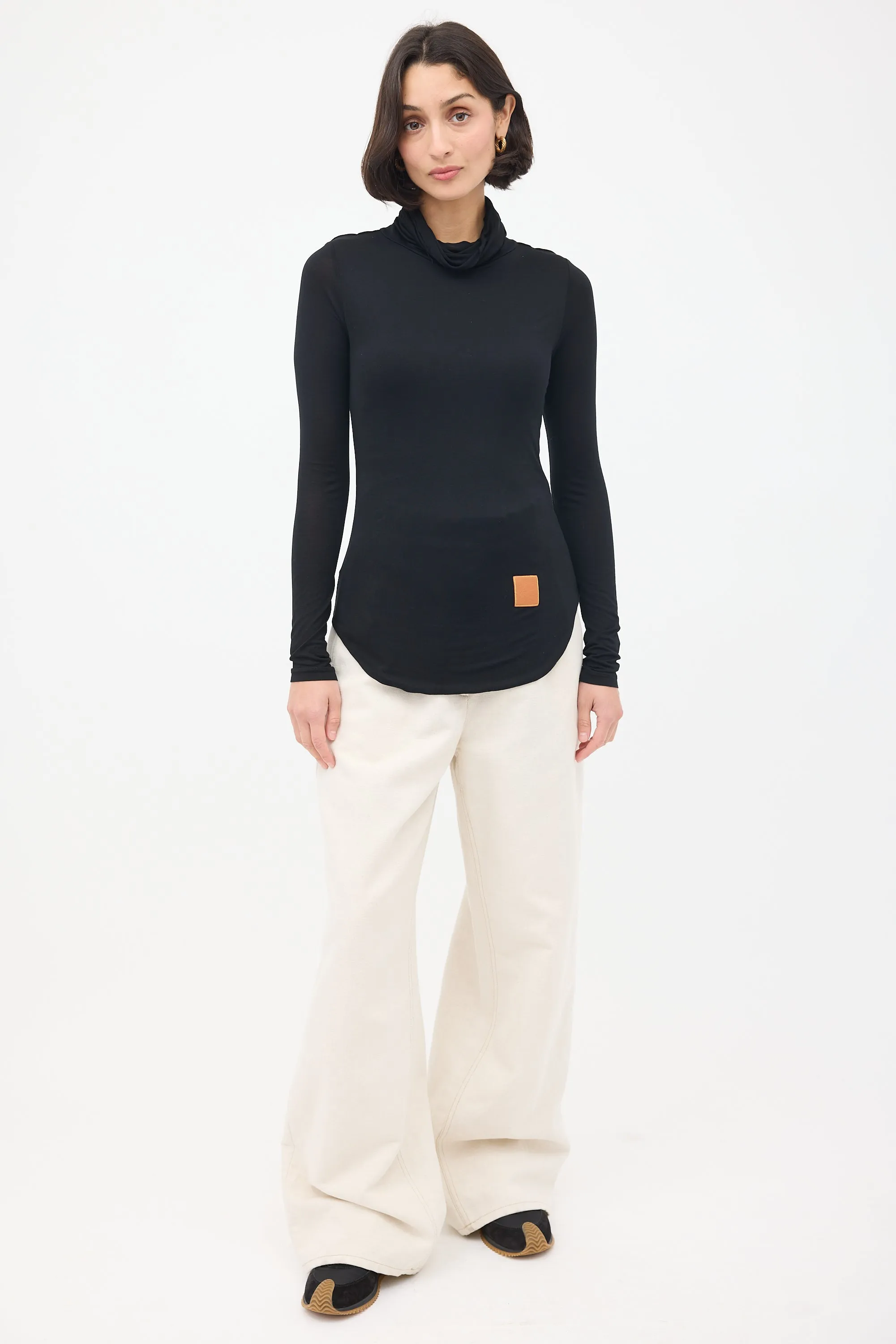 Black Silk High Turtleneck Top