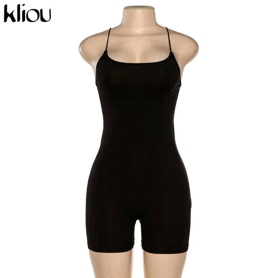 Black Skinny Spaghetti Strap sleeveless Street Romper club Bodycon Playsuit jumpsuit