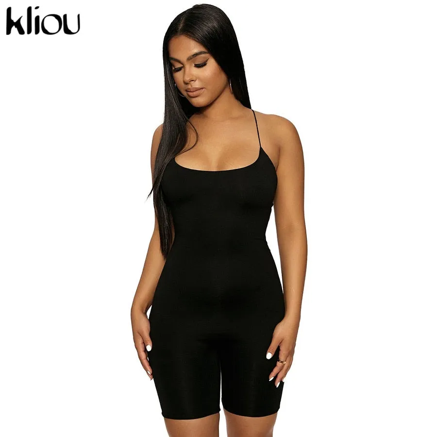 Black Skinny Spaghetti Strap sleeveless Street Romper club Bodycon Playsuit jumpsuit