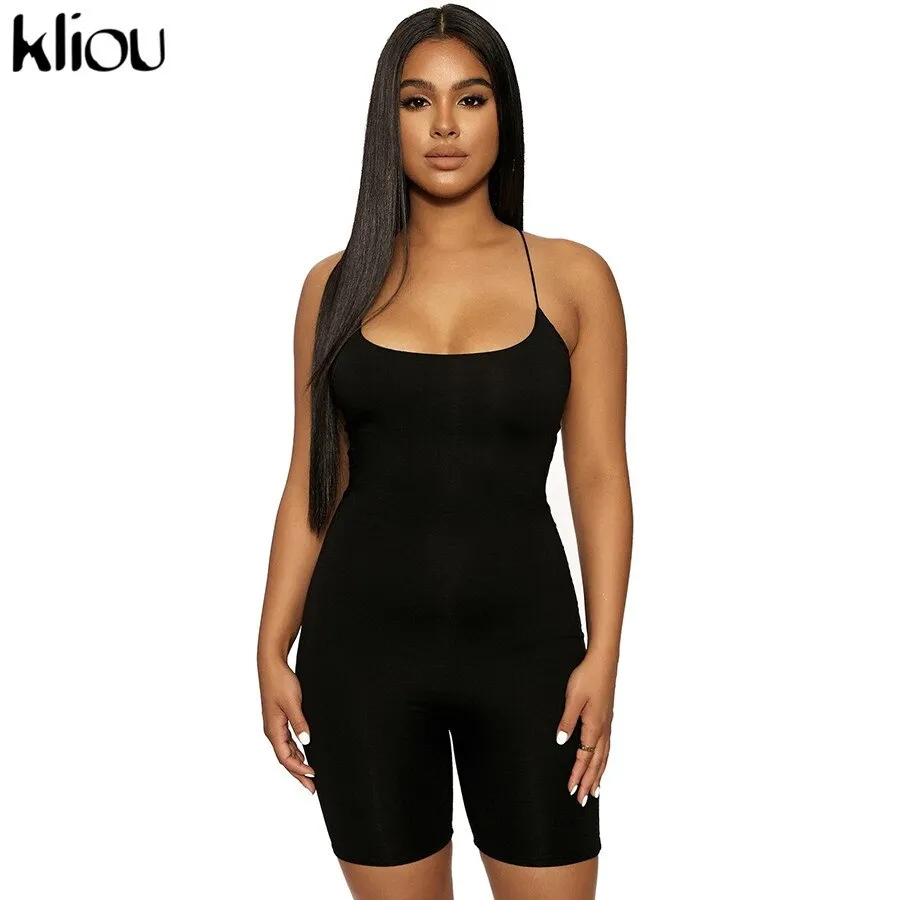 Black Skinny Spaghetti Strap sleeveless Street Romper club Bodycon Playsuit jumpsuit