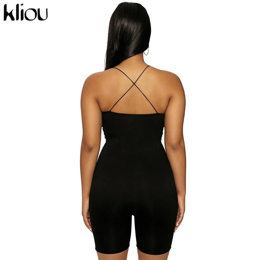 Black Skinny Spaghetti Strap sleeveless Street Romper club Bodycon Playsuit jumpsuit