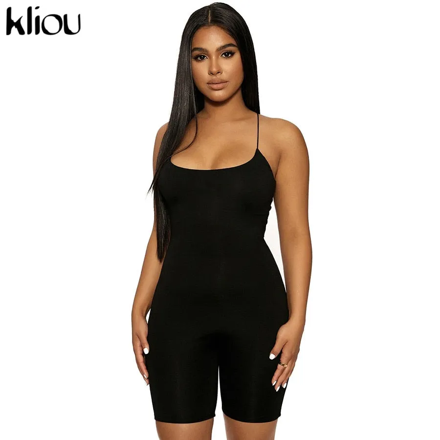 Black Skinny Spaghetti Strap sleeveless Street Romper club Bodycon Playsuit jumpsuit